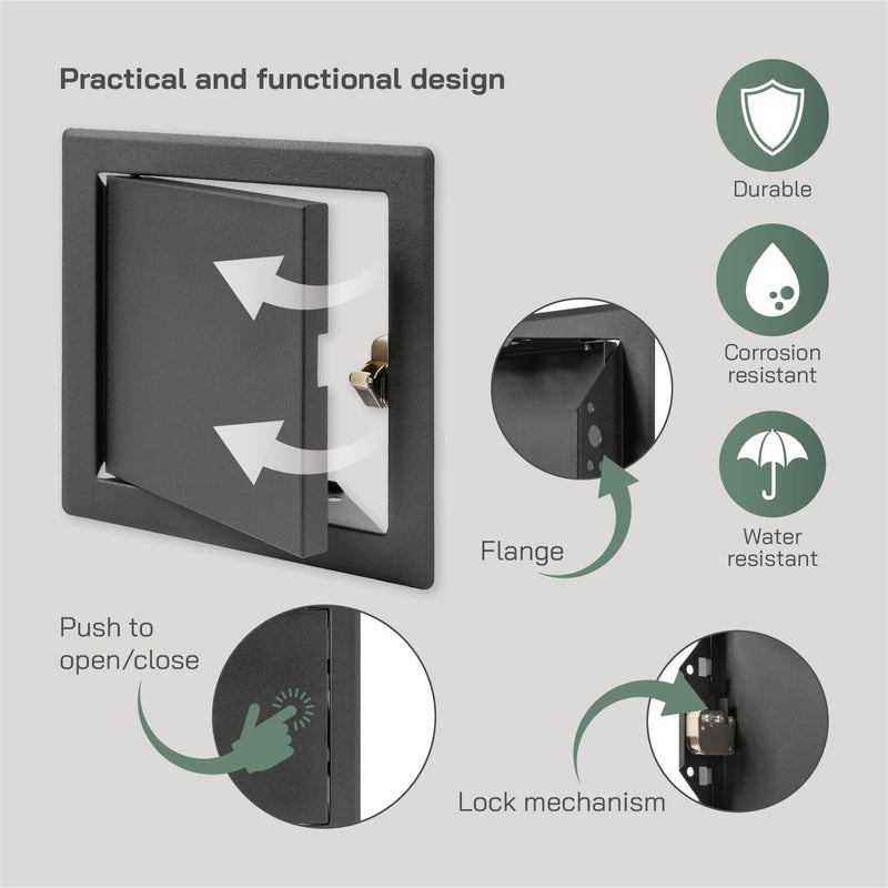 Vent Systems 6'' x 6'' Inch Anthracite Metal Access Panel with Click Function - Easy Access Doors - Access Panel for Drywall, Wall, Electrical and Plumbing Service Door - Image 4